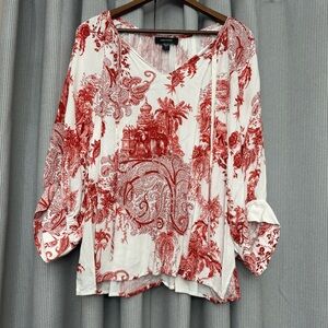 Karen Kane Blouson Sleeve Peasant Top Size Large
